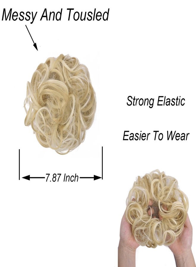 Elaine Big Messy Bun Extension Curly Hair Buns Hair Pieces for Women Synthetic Wavy Large Scrunchies Thick Updo Ponytail (Ash Blonde & Bleach Blonde Highlights #58) - Image 4